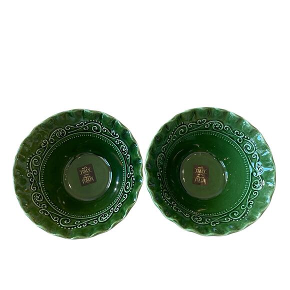 (2)  Maioliche Jessica Made in Italy Salad Bowls 7" Christmas Holiday Green NEW - Picture 8 of 15